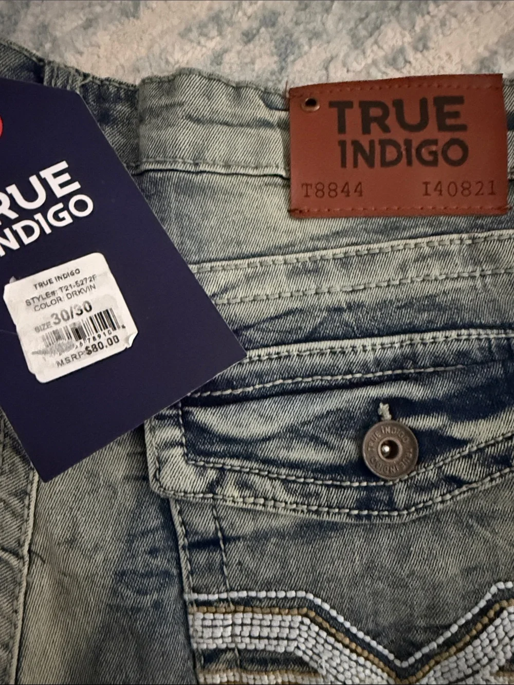 NWT True Indigo Classic Straight Stretch Men’s Faded Blue Jeans Sizs 30X30